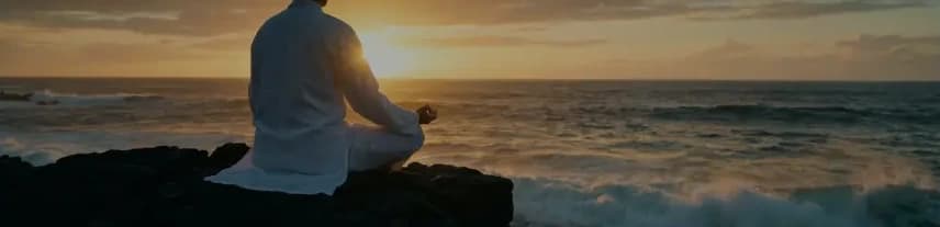 A seated person beside the ocean at sunset, recovered from the original website