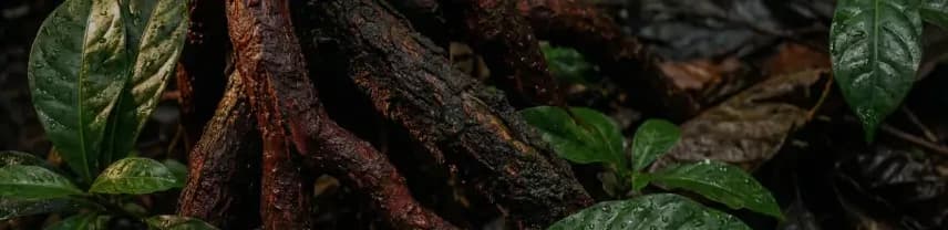 Tropical tree roots and green leaves recovered from the original Pō a Ao website
